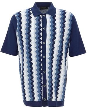 Gran Sasso Chevron-Jacquard Cotton Shirt - Blue