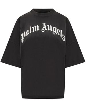 Palm Angels Curved Logo Over Tee - Black