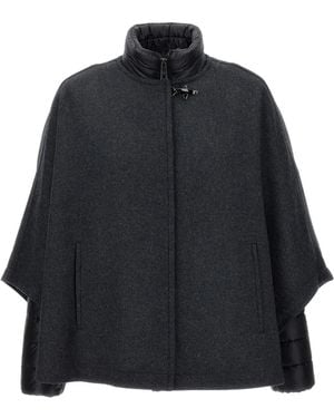 Fay Hook-Fastening Wool Cape - Black