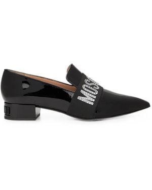 Moschino Crystal-Embellished Logo-Plaque Pumps - Black