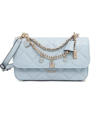 Guess Libby Quilted Charm-Detail Shoulder Bag - Blue