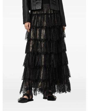 AllSaints Tiered Lace-Detail Maxi Skirt - Black