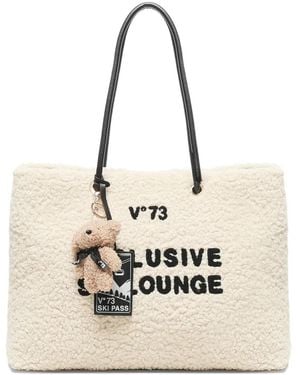 V73 Teddy-Embellished Shearling Tote Bag - Natural