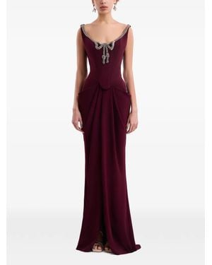 Gemy Maalouf Beaded Bow Dress - Red