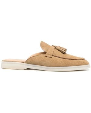 SCAROSSO Tassel/Detail Suede Mules - Natural