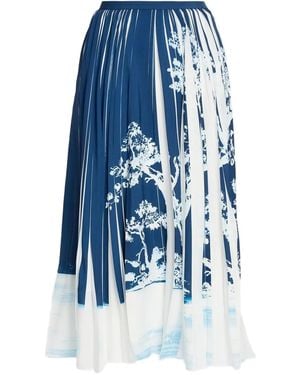 Erdem Midi Pleated Tree-Print Skirt - Blue