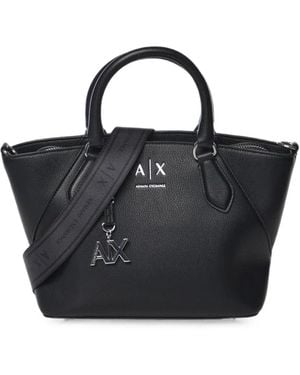 ARMANI EXCHANGE Logo-Plaque Pebbled Tote Bag - Black