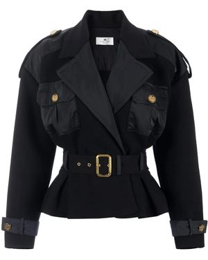 Elisabetta Franchi Logo-Patch Short Trench Coat - Blue