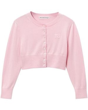Alexander Wang Cardigan Crop Con Logo Goffrato - Rosa
