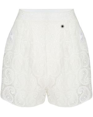 Giambattista Valli Paisley Macramé High-Waist Shorts - White