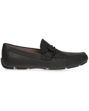 Ferragamo Gancini Pebbled Leather Loafers - Black