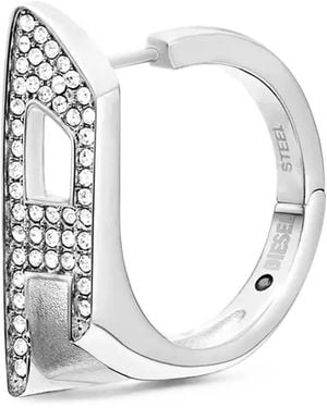 DIESEL Crystal-Embellished Oval D Hoop Earring - White