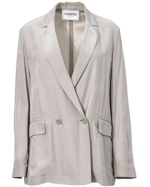 Iceberg Logo-Jacquard Blazer - Grey