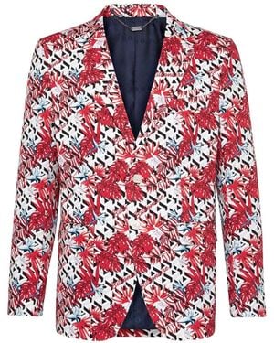 Billionaire Patterned Slim-Fit Blazer - Red