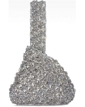 HIBOURAMA Niky Crystal-Embellished Woven Tote Bag - White