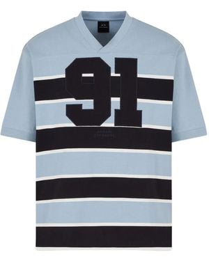 ARMANI EXCHANGE ストライプ Vネックtシャツ - ブルー