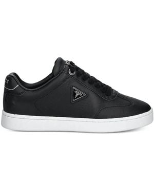 Guess Leather Triangle-Logo Trainers - Black