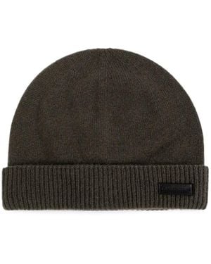 Emporio Armani Logo-Patch Cashmere Beanie Hat - Black