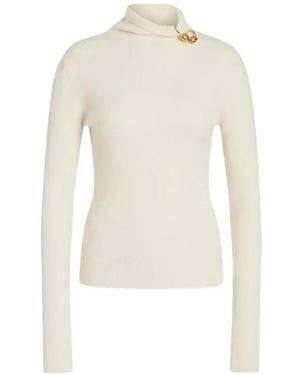 Alberta Ferretti Button-Detail High-Neck Jumper - White