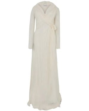 Alberta Ferretti Draped Long-Sleeve Maxi Dress - White
