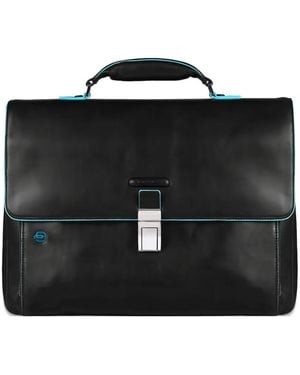 Piquadro Expandable Padded Leather Briefcase - Black