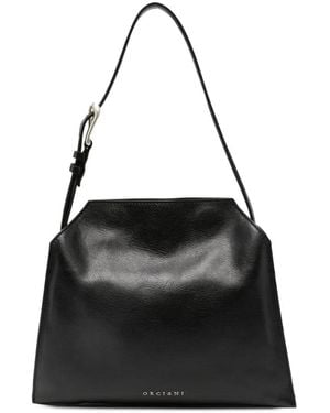 Orciani Small Trinity Soft Buckle-Detail Logo-Lettering Tote Bag - Black