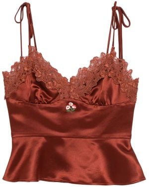 Cynthia Rowley Top De Encaje Y Satén - Rojo