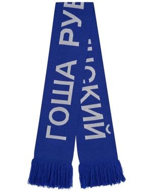 Gosha Rubchinskiy Logo-Knit Fringed Scarf - Blue