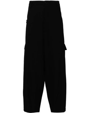 Yohji Yamamoto Wool Wide-Leg Trousers - Black