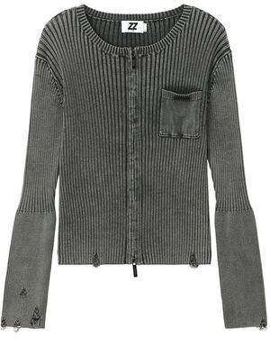 Izzue Ribbed-Knit Distressed Cardigan - Grey