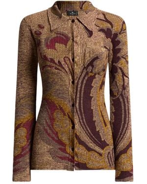 Etro Ribbed Floral-Print Cardigan - Brown
