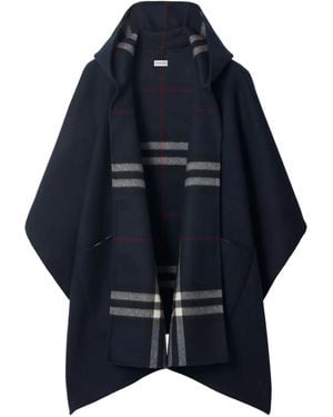 Burberry Hooded Checked Cape - Blue