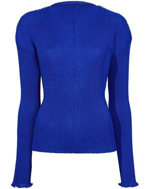 Proenza Schouler Mock-Neck Ribbed Sweatshirt - Blue