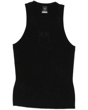 Pinko Love Birds Ribbed Top - Black