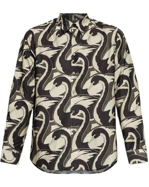 Paul Smith Long-Sleeve Swan-Print Shirt - Black