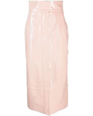 Philosophy Di Lorenzo Serafini High-Waist Leather Midi Skirt - Pink