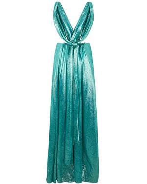 Alberta Ferretti Braided-Strap V-Neck Maxi Dress - Blue