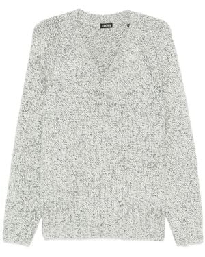 ZEGNA Speckled V-Neck Sweater - Gray