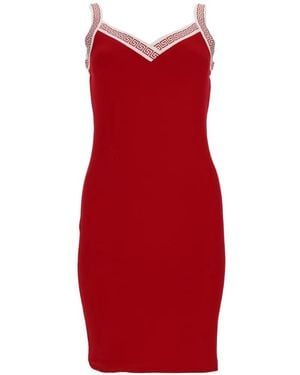 Versace V Neck Knee Length Dress - Red