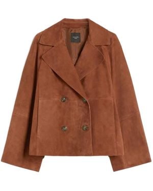 Weekend by Maxmara Double-Breasted Suede Jacket - Brown
