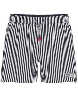 Guess Vertical-Stripe Drawstring Swim Shorts - Blue