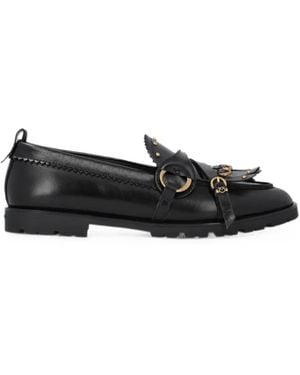 Pinko Studded Fringed Loafers - Black