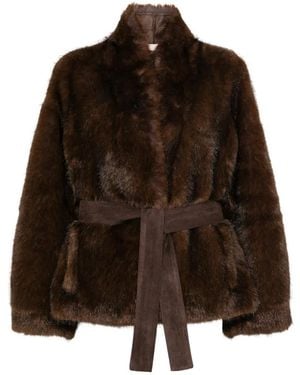 VALENTINI 1972 Faux-Fur Belted Jacket - Brown