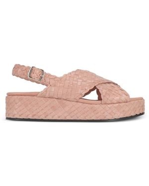 LA ROSE Woven Crossover-Strap Platform Sandals - Pink