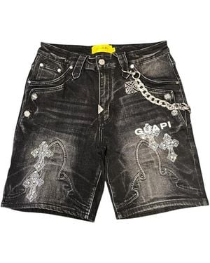 GUAPI Rhinestone Gothic Denim Shorts - Black