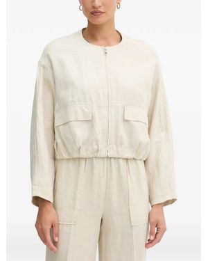 Benetton Zip-Up Elasticated-Hem Bomber Jacket - White