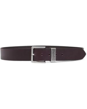ARMANI EXCHANGE Logo-Plaque Leather Belt - White
