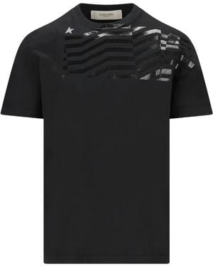 Golden Goose Journey T-Shirt Regular Dyed Gauze Cotton Jersey With Flag Print - Black