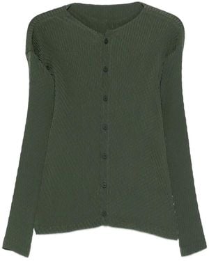Issey Miyake Pleated-Effect Cardigan - Green