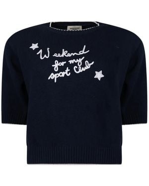 Weekend by Maxmara Embroidered Short-Sleeve Sweater - Blue